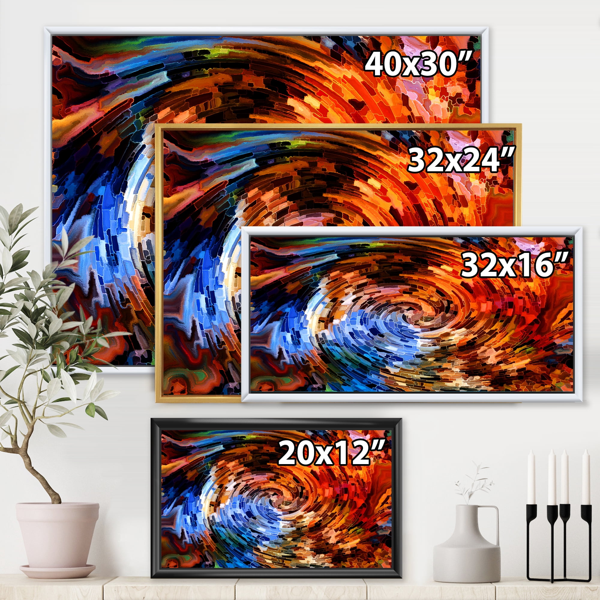 Designart 'Orange Spiral Abstract Voyages To Inner World' Modern Framed Canvas Wall Art Print