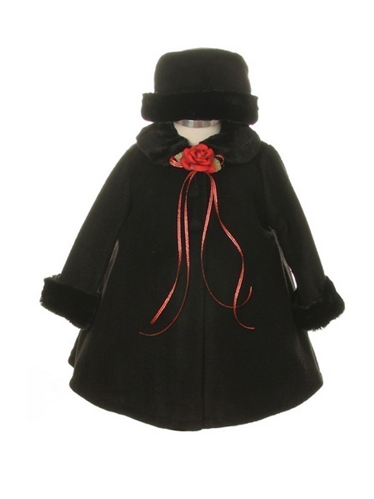 Kids Dream Black Fleece Faux Fur Collar Stylish Coat Baby Girl 12M