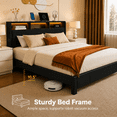 thumbnail image 5 of Leumius Full Size Bed Frame,Upholstered Platform Bed Frame with LED & Charging Station,Drawers and Storage Headboard,Noise-Free, No Box Spring Needed,Black(Full), 5 of 8