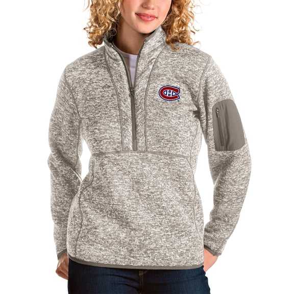 Women's Antigua Oatmeal Montreal Canadiens Fortune Half-Zip Sweatshirt