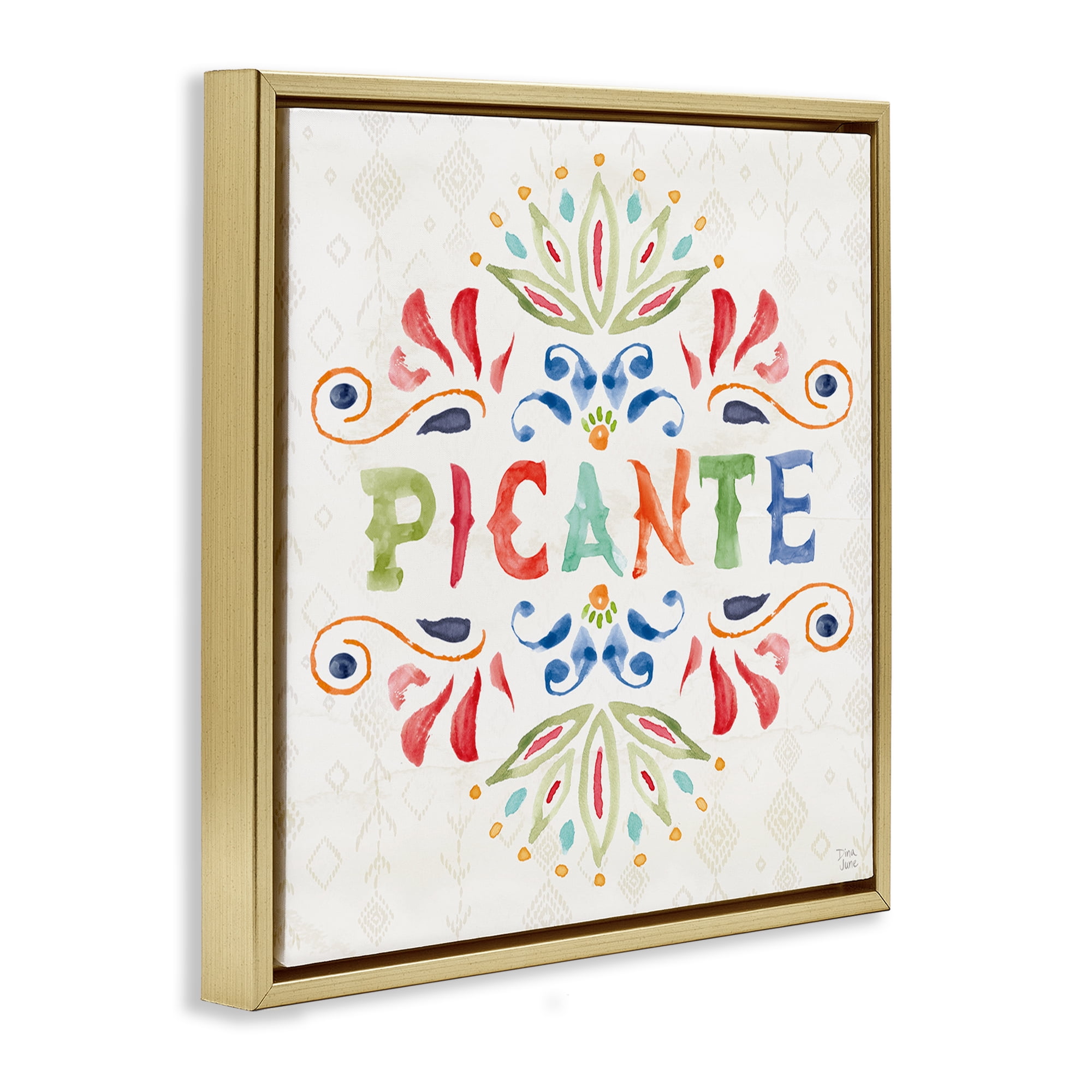 Stupell Industries Picante con Patrón Vibrante Inspirational Quotes & Sayings Painting Gold Floater Framed Art Print Wall Art, 25 x 25
