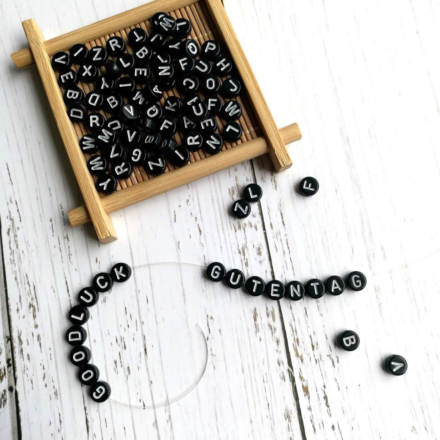 1400 Pieces Round Alphabet Letter Beads A-Z 4x7mm Black Acrylic with Colorful Letter and Crystal Line for Jewelry Making, Style 2