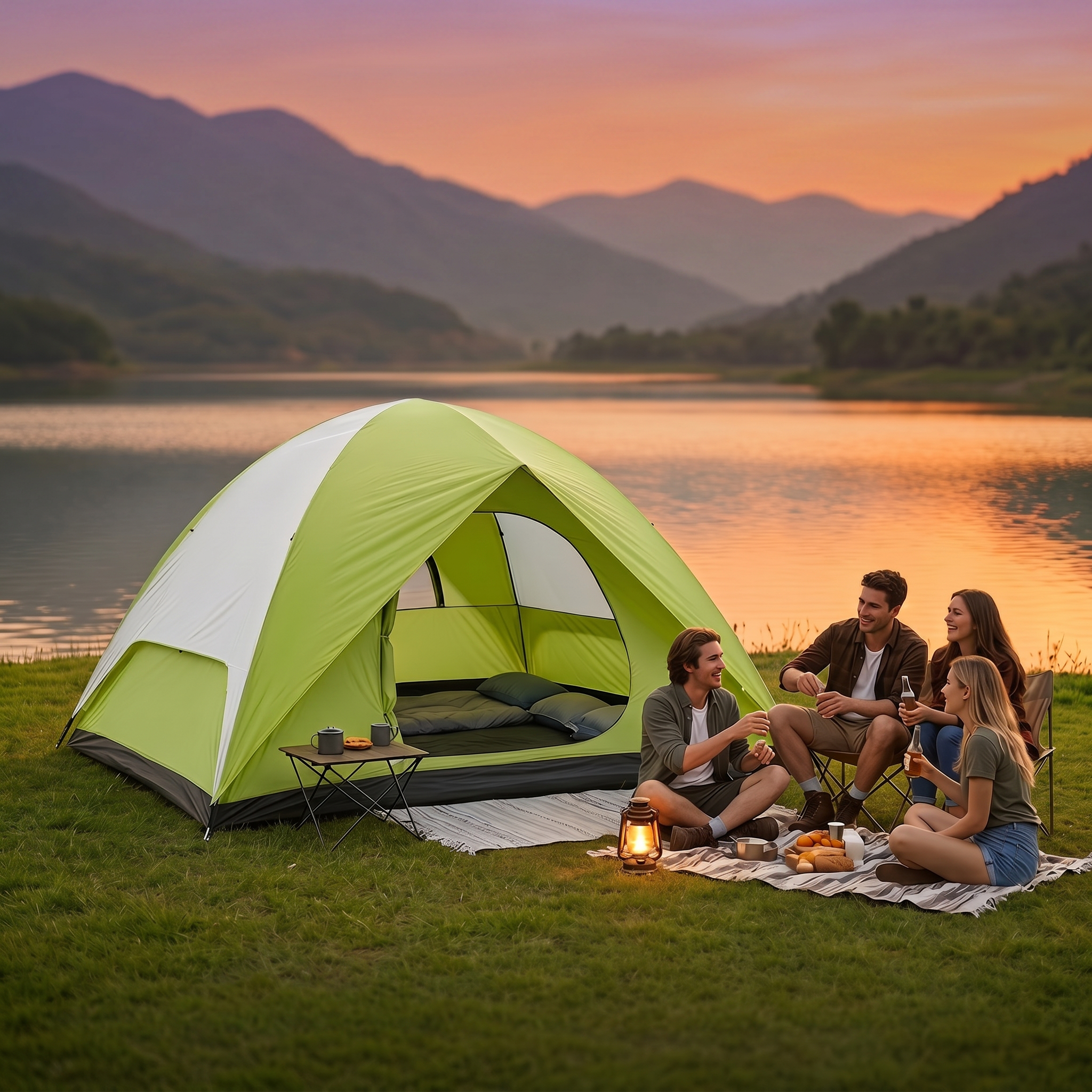 Carpa XL para exteriores, para 4 personas, Oxford resistente, fácil instalación para campamento y senderismo 5