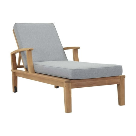 Modway Marina Outdoor Patio Teak Single Chaise in Natural White