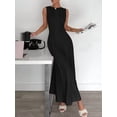thumbnail image 5 of Women's Sleeveless Maxi Tank Crew Neck Folds Dresses Formal Line Dress for Party Summer Black S, 5 of 6