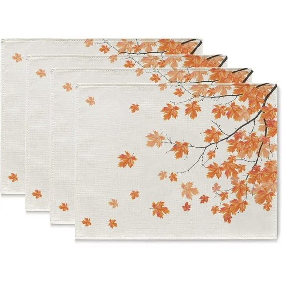 Fall Placemats Set of 4 Autumn Maple Leaves Vintage Table Mats 12 x 18 Inch Seasonal Farmhouse Kitchen Dining Table Decor