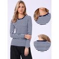 thumbnail image 2 of DARING DIVA Women's Striped Long Sleeve Cotton Crew Neck Tees S Navy Blue Stripe, 2 of 6