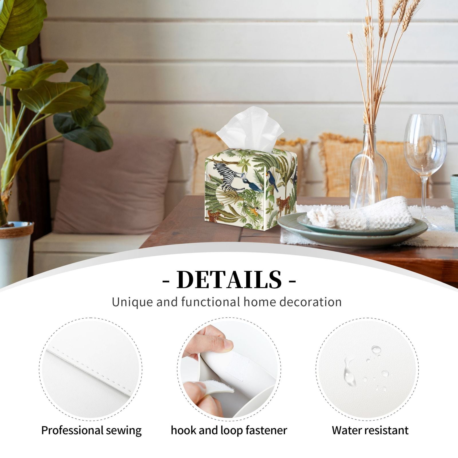 Sikiie Jungle Animals Print Leather Tissue Box Cover Square