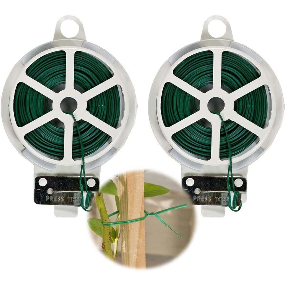 Set 2 Plastic Sturdy Garden Twist Plant Tie Wire with Cutter, Total 200