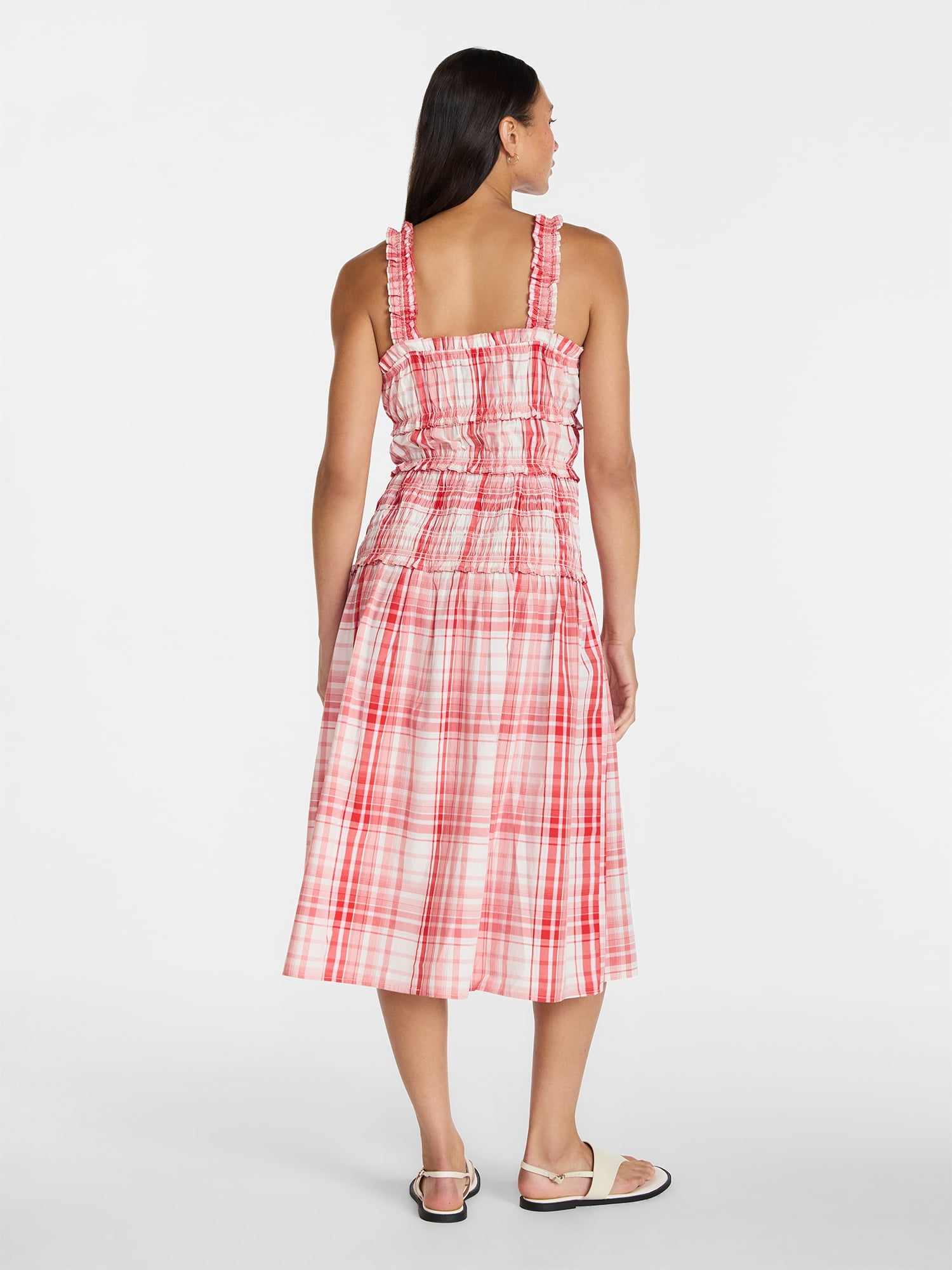 Time and Tru Women's Sleeveless Smocked Cotton Peasant Midi Dress, Sizes XS-XXXL