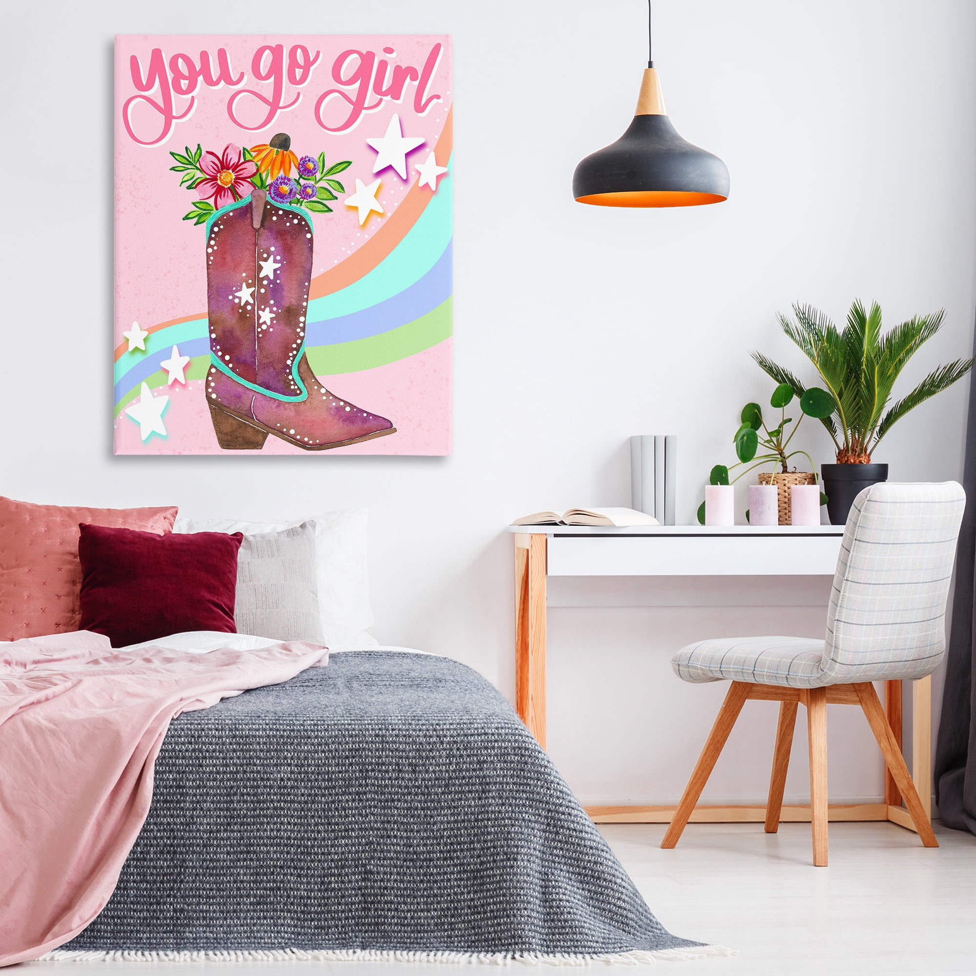 Stupell Industries You Go Girl Boot Botanical & Floral Painting Gallery Wrapped Canvas Art Print Wall Art, 36 x 48