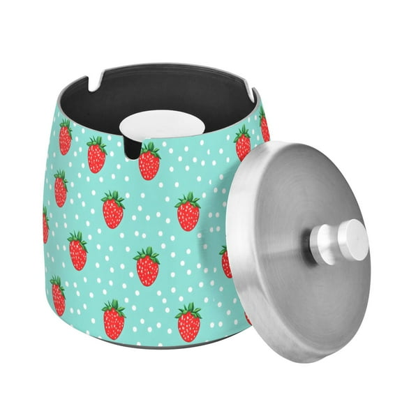 Yayeee Ashtray with Lid for Cigarette Smokeless Stainless Steel Home Ash Holder, Strawberry Pattern