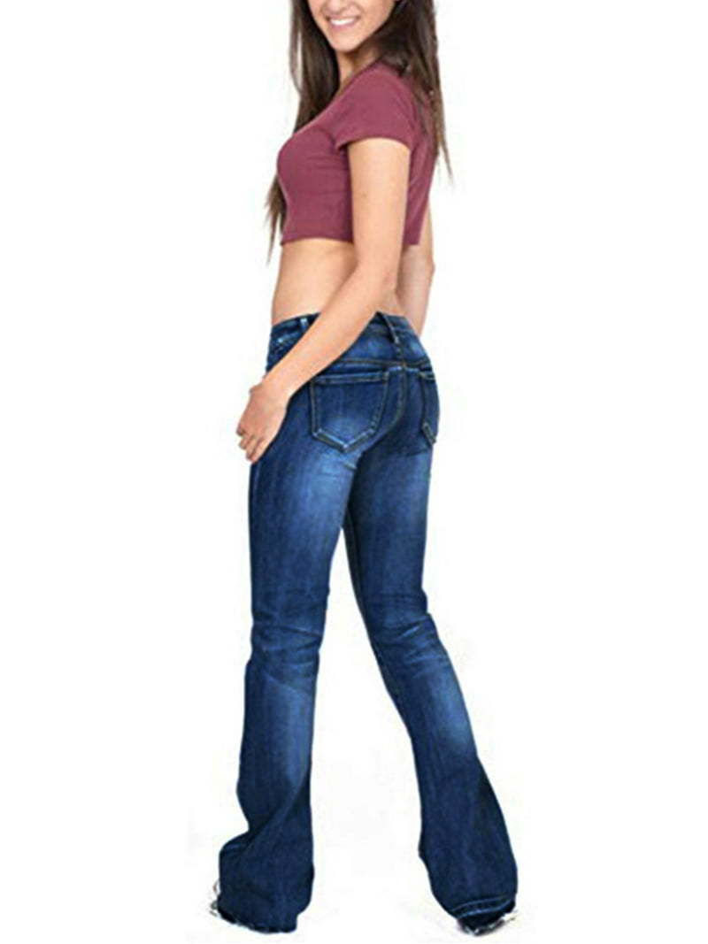 DYMADE Women Washed Bootcut Jeans, Low Rise Flare Denim