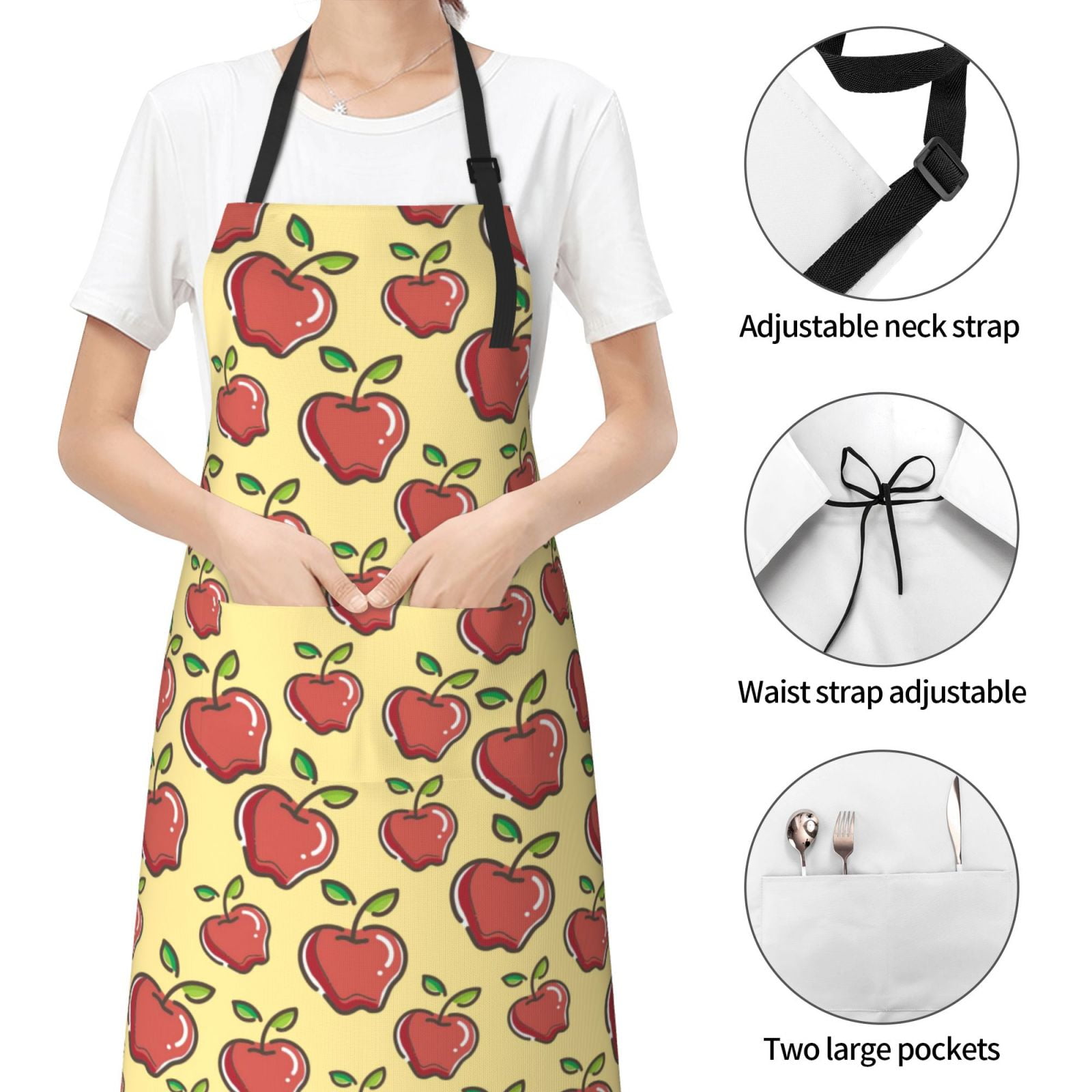 Kdxio Apple Apron with Pockets Adjustable Kitchen Aprons for Men Women Waterproof Aprons for Cooking,Drawing,Crafting, Baking Household Cleaning
