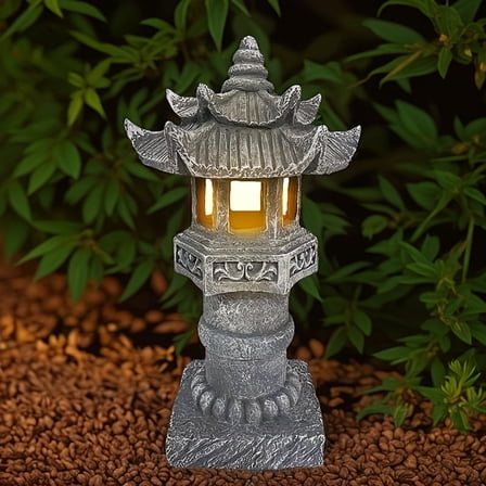 Solar powered pagoda lights IP44, Japanese style aisle lights, solar powered outdoor Statues, courtyard lights, courtyard porch Zen tower decorative lights, light controlled lights, outdoor Statues