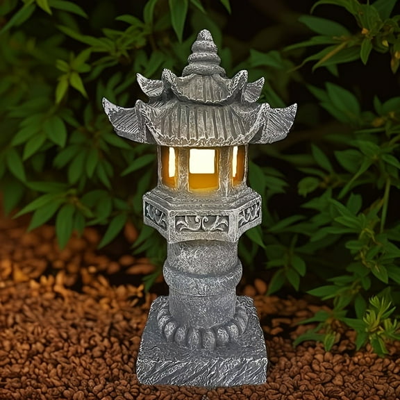 Solar powered pagoda lights IP44, Japanese style aisle lights, solar powered outdoor Statues, courtyard lights, courtyard porch Zen tower decorative lights, light controlled lights, outdoor Statues