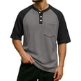 thumbnail image 2 of Hearthz Waffle Knit Thermal Henley Shirts for Men Raglan Short Sleeve Mens Athletic Shirts Moisture Wicking Color Block Athletic Shirts for Men with Pocket Dark Gray XXXL, 2 of 6