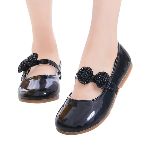 GiLiling Shoes Flats for Girls, Mary Jane Dress Shoes, Closed-Toe Ballet Flats, Low Block Heel for School Formal Occasions (Black, 7-8 Years)