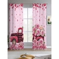 thumbnail image 2 of Valentine's Day Sheer Curtains 63 Inch Length 2 Panels Set for Living Room/Bedroom, Romantic Love Roses Truck Ombre Pink Kitchen Curtains Grommet Semi-Sheer Curtains Window Treatments 42"x63"x2, 2 of 7
