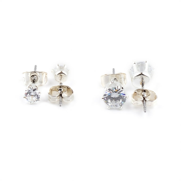 Stud earrings - Metal & diamantés, silver, pearly white & crystal