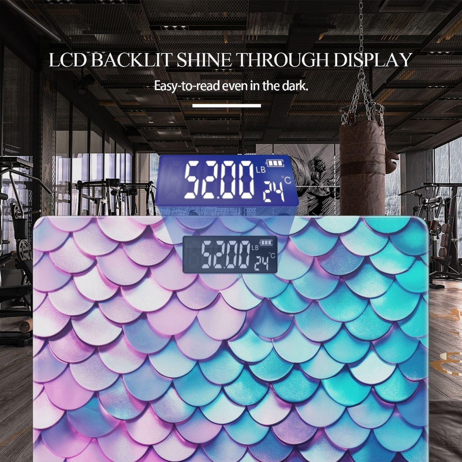 Bathroom Scale, Highly Accurate Digital Body Scale,Precisely Measures Weight up to 400 lbs-Fish Scales With Purple And Blue Colors