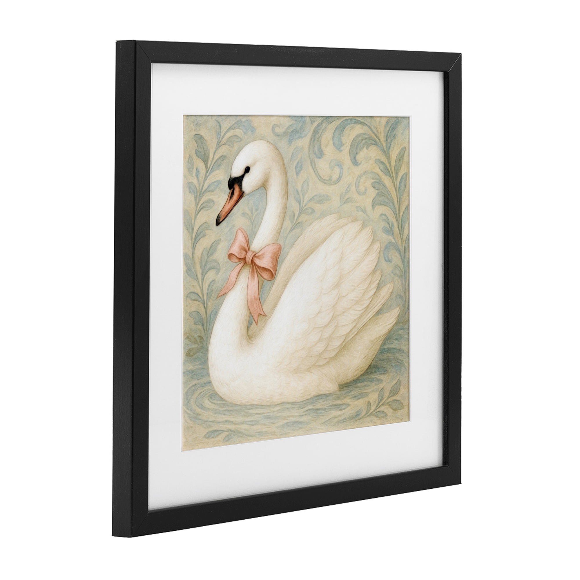 Stupell Industries Vintage Leaves Swan Black Framed Print Under Glass, design by Grotto Studios