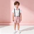 thumbnail image 2 of Grblisyd Toddler Baby Boy Clothes Suit Gentleman Wedding Outfits Formal Dress Shirt+Bowtie+Suspender Pants, 2 of 8