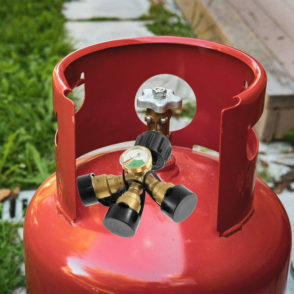 Wekvgz 2Pcs 3 Way Propane Splitter with Gauge Brass Propane Tank 3Y Splitter Adapter Premium Propane Gas Splitter QCC1/Type1 Propane Connector Splitter for Propane Tank