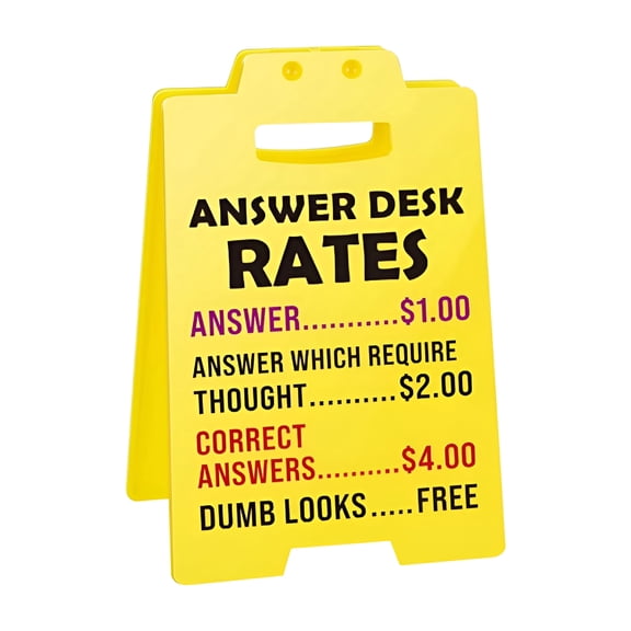 CCOCC Funny Answer Desk Rates Sign - Fun Desk Accessories for Work,Humorous Sarcastic Gifts for Coworkers,Employees,Teammates - Cool Things for Office Desk Accessories for Women & Men