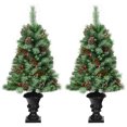 thumbnail image 1 of Topbuy 2 Pièces 4FT Neige Floqué Artificielle Arbre d'Entrée PVC Arbre avec des Pommes de Pin et des Baies Rouges, 1 of 9