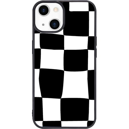 Black and White Irregular Checkered Phone Case for iPhone XR Big Checkers Case Cover TPU Bumper Hard Back Shockproof Phone Case Girly Grid Phone Cover with Lattice Design