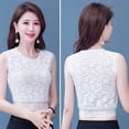 thumbnail image 4 of Women Paisley Floral Lace Sleeveless Detachable Collar Crewneck Half Shirt Blouse Scalloped Trim Slim Fitted Dickey Layering Pullover Crop Top, 4 of 19