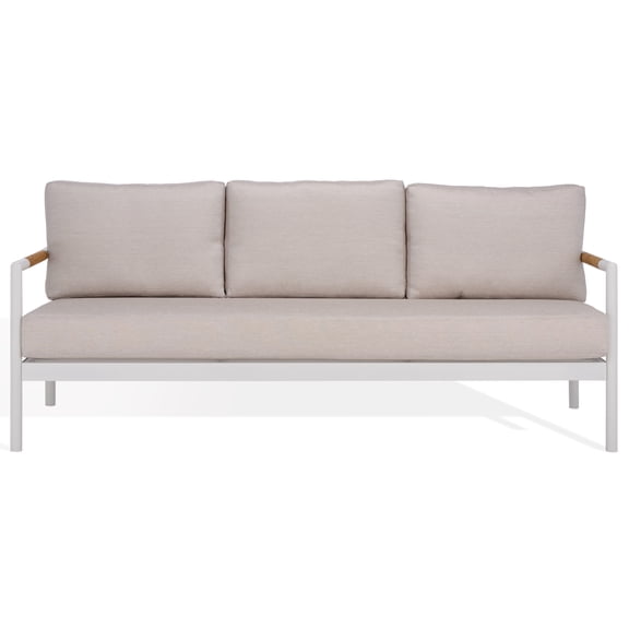 Safavieh Couture Chryssa Aluminum And Teak Outdoor Sofa, White/Beige