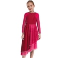 thumbnail image 1 of Jowowha Robe de Danse à Paillettes pour Filles Manches Longues Asymétrique Robe de Prière Tunique Lyrique Bourgogne 10, 1 of 5