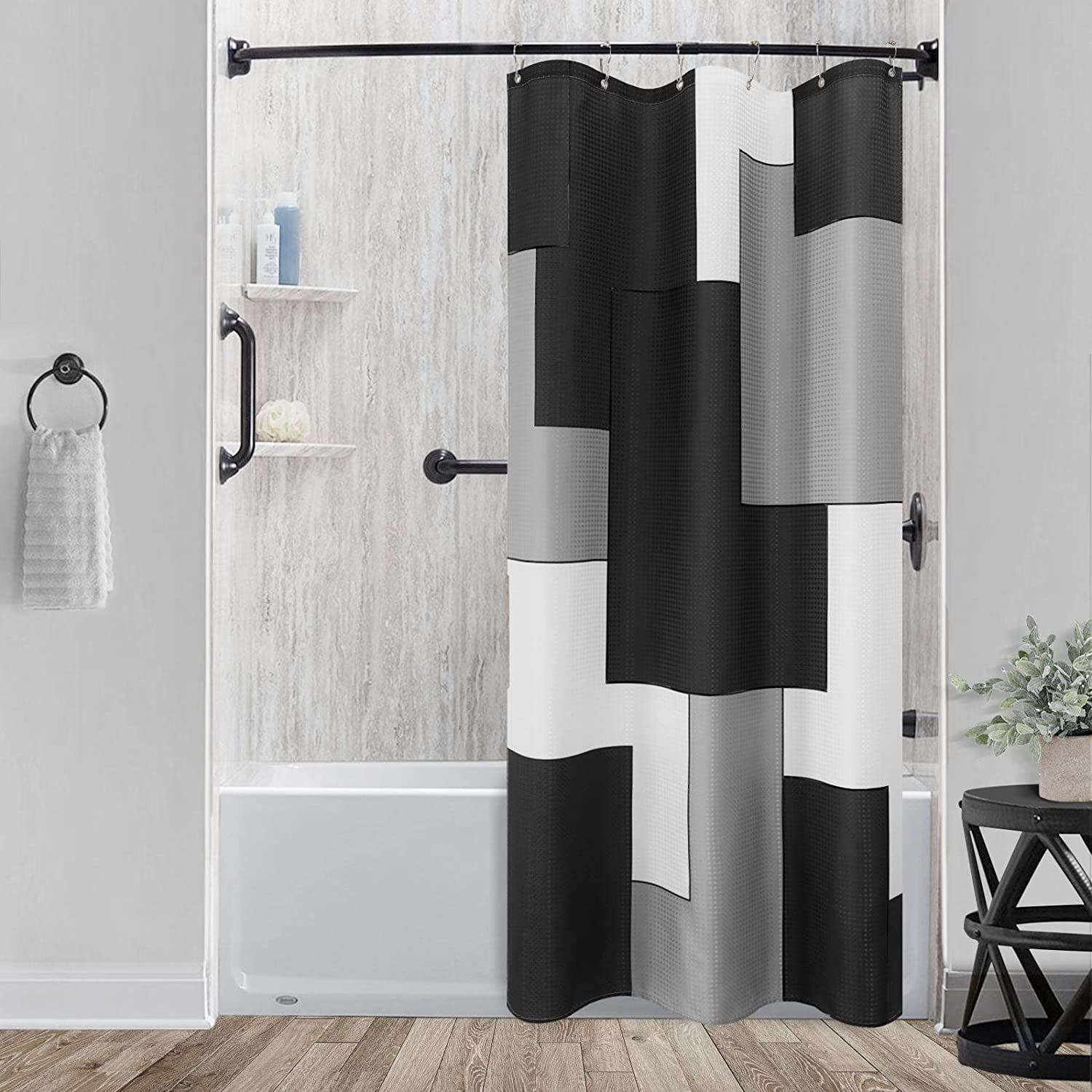 Small Stall Shower Curtain 36W x 72L, Black Half Size Shower Curtain ...