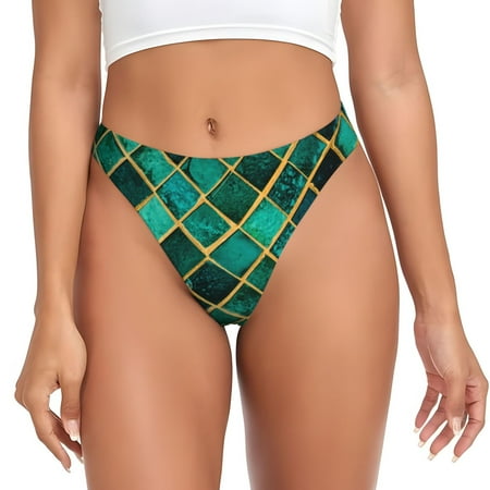Qokaie Green Mosaic Glass Printed Women s Cotton Thong Underwear  Sexy Breathable Panties G-string-3X-Large