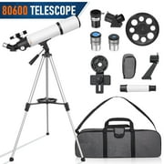 Telescope for Adults Astronomy, 80mm Aperture 600mm Refracting Telescope for Kids & Beginners, 24x-180x, Portable Telescope with an Adjustable Tripod, a Carrying Bag, a Phone Adapter