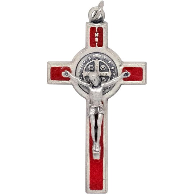 Saint Benedict Crucifix Pendant | Includes Case and Information Card | Patron Saint of Students and Europe | Great Catholic Gift for First Communion and Confirmation