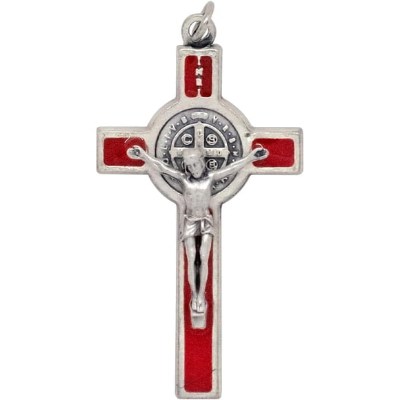 Saint Benedict Crucifix Pendant | Includes Case and Information Card | Patron Saint of Students and Europe | Great Catholic Gift for First Communion and Confirmation