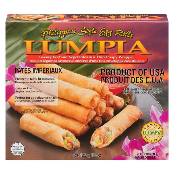 LUMPIA - Bœuf et légumes savoureux enrobés d’une fine enveloppe croustillante Poids net. 425 g 15 Oz