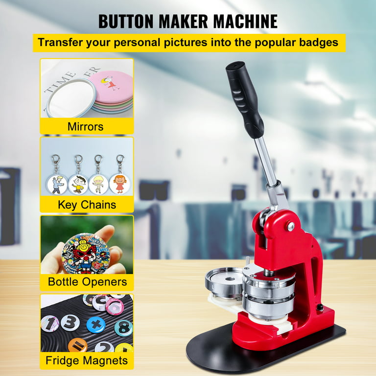 VEVORbrand Button Maker 3 inch 75 mm Button Badge Maker Punch Press Machine with 500 Pcs Circle Button Parts and Circle Cutter, Red
