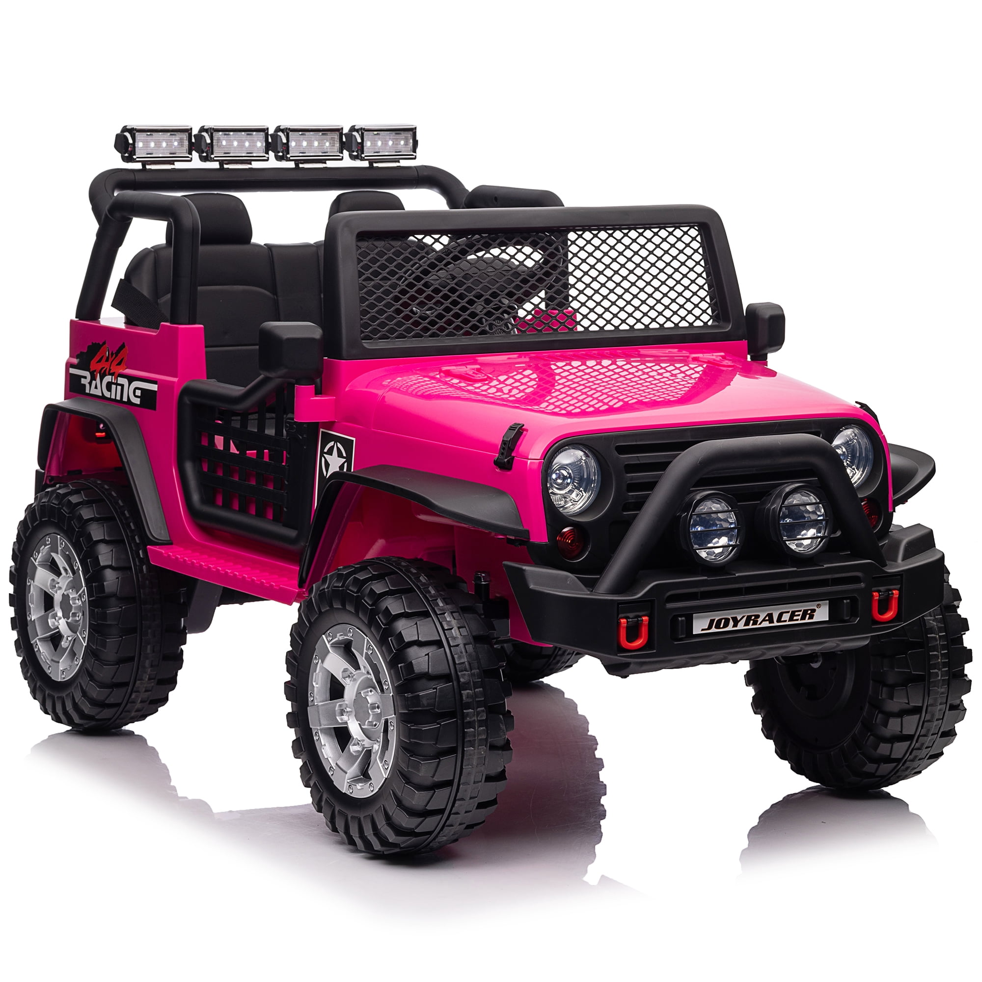 Joyracer 12V Kids Ride on Truck Car with Parent Remote Control & 2 Seater, 5.5 AH Battery Powered Toy Car w/ 4 Large Wheels, Spring Suspension, 3 Speeds, LED Lights, Bluetooth for Girl Boy, Rose Pink