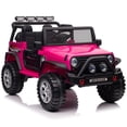 thumbnail image 6 of Joyracer 12V Kids Ride on Truck Car with Parent Remote Control & 2 Seater, 5.5 AH Battery Powered Toy Car w/ 4 Large Wheels, Spring Suspension, 3 Speeds, LED Lights, Bluetooth for Girl Boy, Rose Pink, 6 of 8