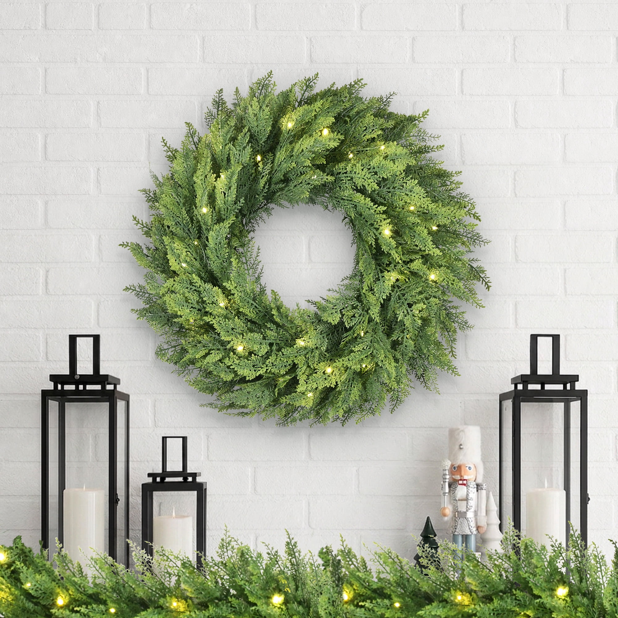 My Texas House Pre-Lit Cypress Artificial Christmas Wreath 24" photo 2