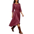 thumbnail image 5 of CHGBMOK Women's 3/4 Sleeve Dress Smocked Waist Flowy A Line Midi Dresses Casual Round Neck Dress, 5 of 5