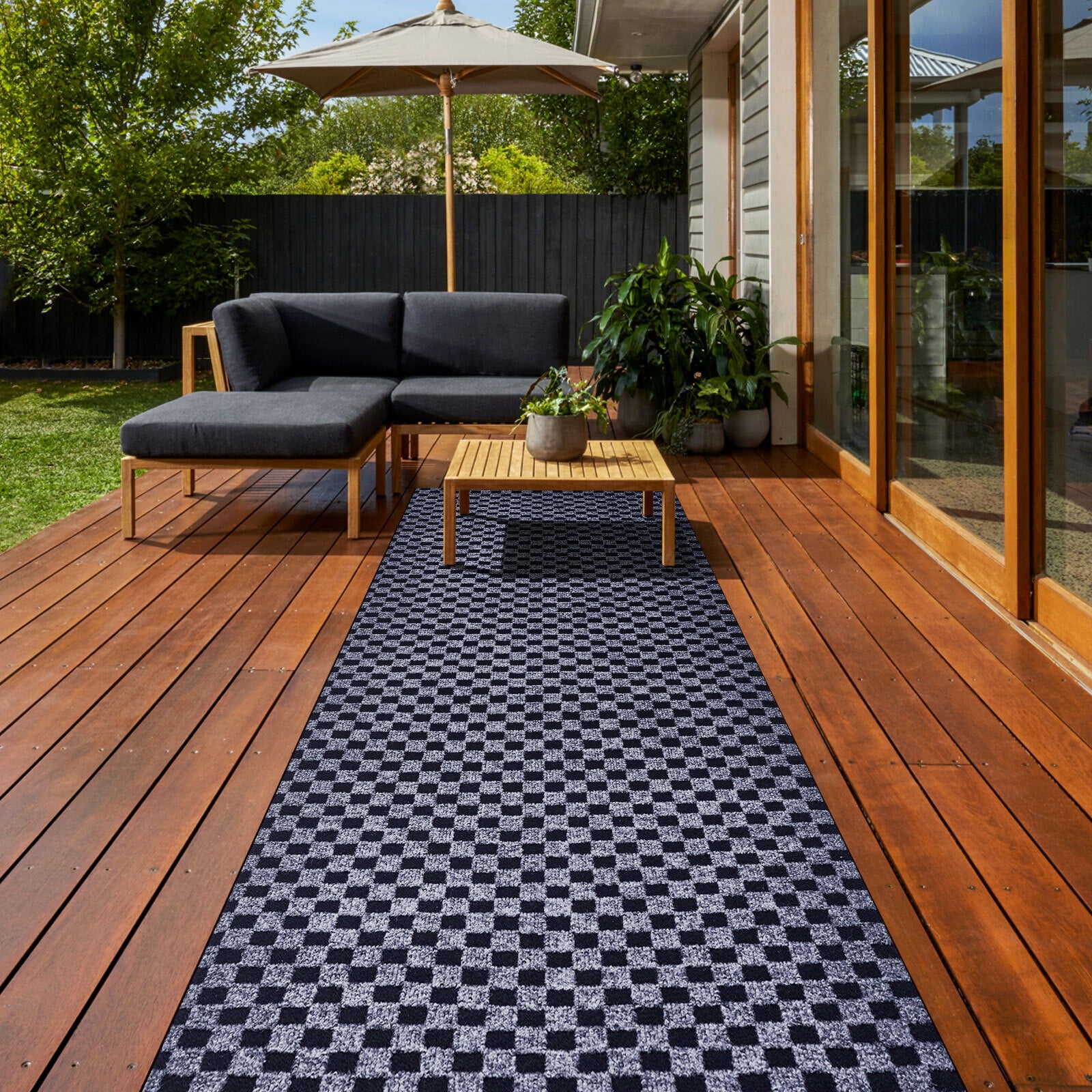 BESTVUE Runner Rug Outdoor Non Slips Carpet Runners Indoor Utility Area Rugs Mat for Kitchen Hallway Entryway Garage with Rubber Backing Checkred Grey 4ft x 11ft