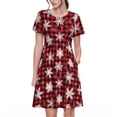 thumbnail image 1 of Disketp Snowflakes On A Buffalo Plaid Christmas para Vestido de Manga Corta para Mujeres, Vestidos de Verano para Mujeres, Casual y Holgado para la Playa, 1 of 6