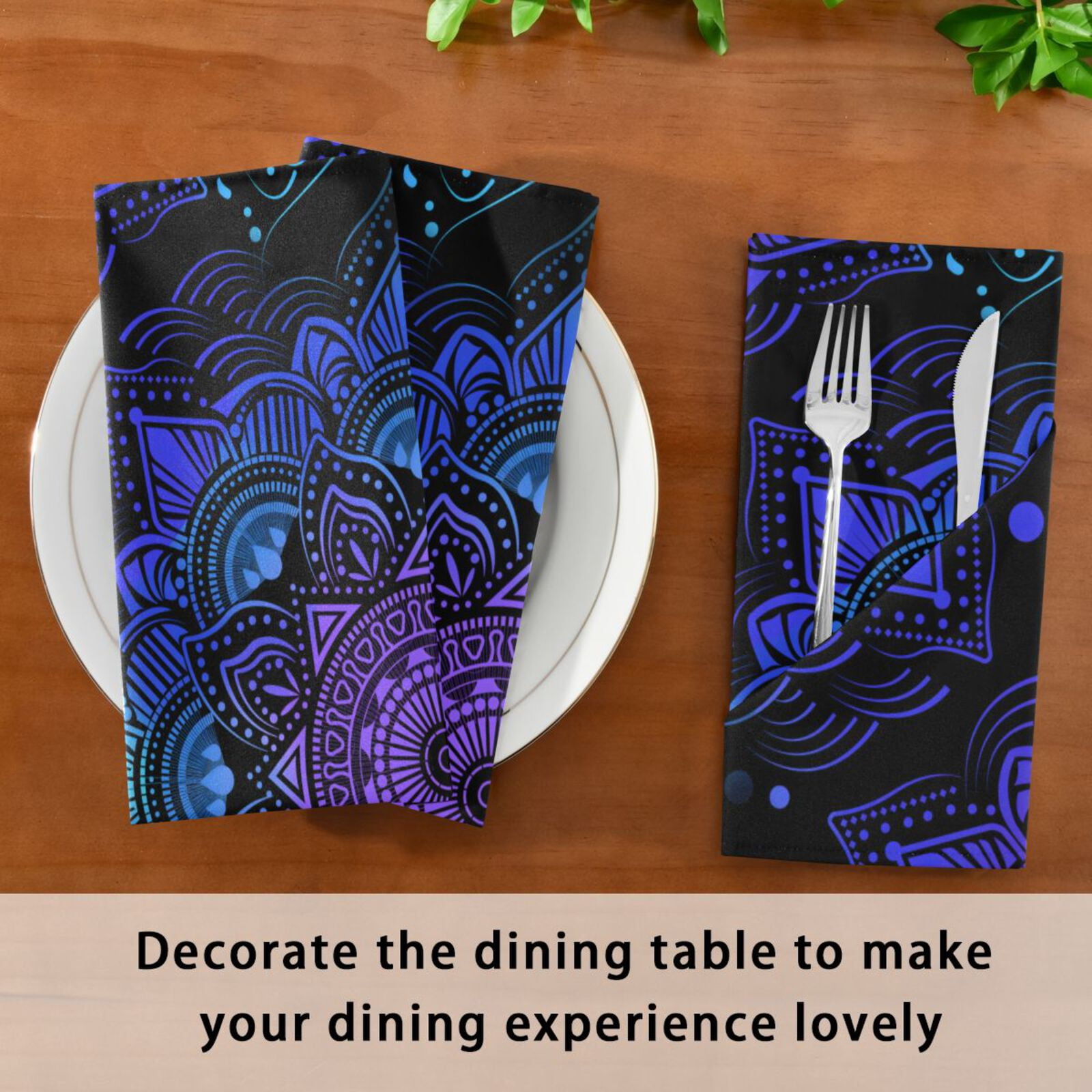 JSTEL Mandala Boho Bohemian Lotus Cloth Napkins Set of 6, 20x20 Inch Washable and Reusable Napkin for Decoupage Dinner Party Everyday Use