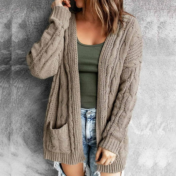 Jacenvly Cardigan For Women Long Sleeve Solid Knit Sweaters For Women Soft Warm Long Coat Tops Loose Casual Pocket Jacket Blouse