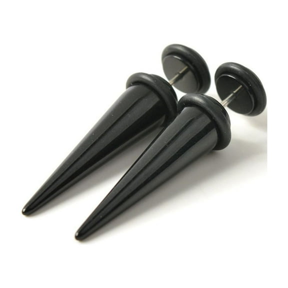 Faux Black Tapers/Stretchers Acrylic Earrings (2) Pieces. B/4/6